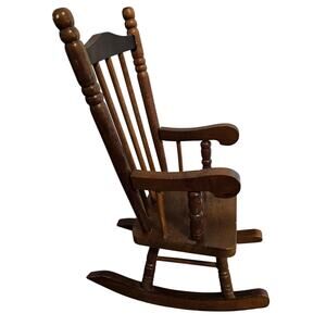Vintage Wood Mini Rocking Chair 90s Cottage Decor Doll Chair Plant Holder Rustic